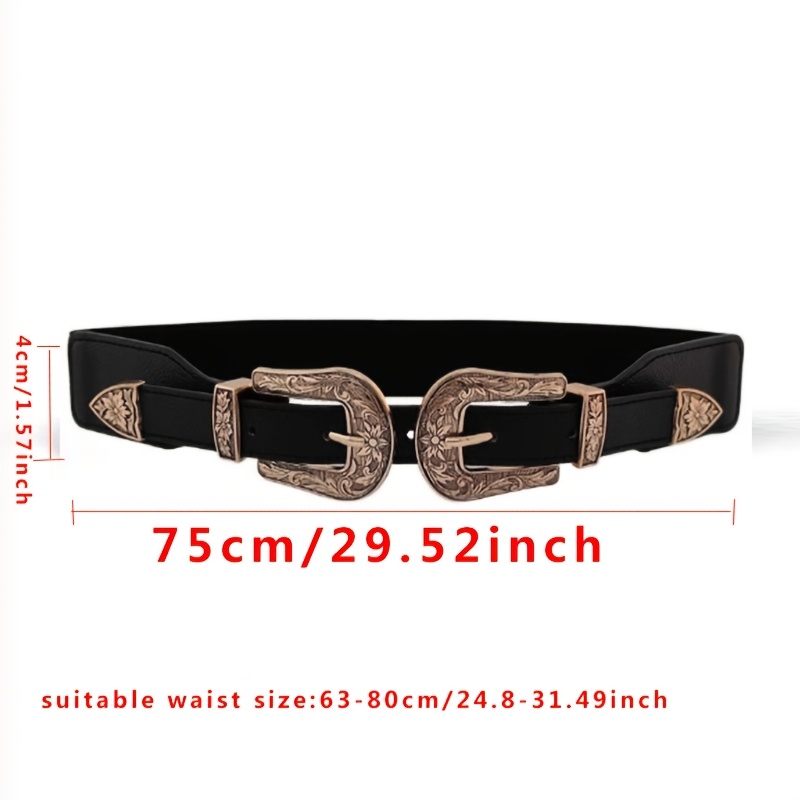 Vintage Carved Double Button Elastic Belt for Women